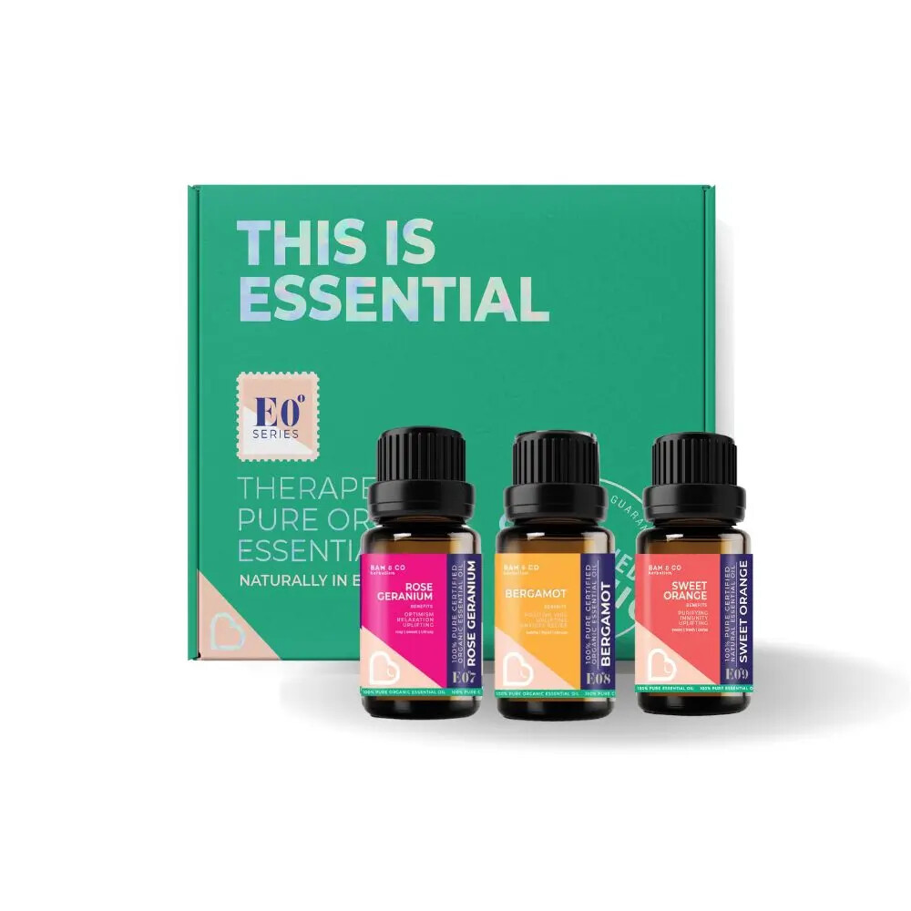 BAM & CO. HAPPY POSITIVE BOOSTER (MOOD BOOSTER) KIT CERTIFIED PURE ORGANIC ESSENTIAL OIL – 3 TYPES OF OIL (5ML/10ML)