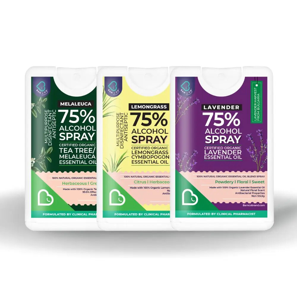BAM & CO. POCKET SIZE HAND SANITIZER 70% ALCOHOL SPRAY (TEA TREE / LAVENDER / LEMONGRASS) 20ML